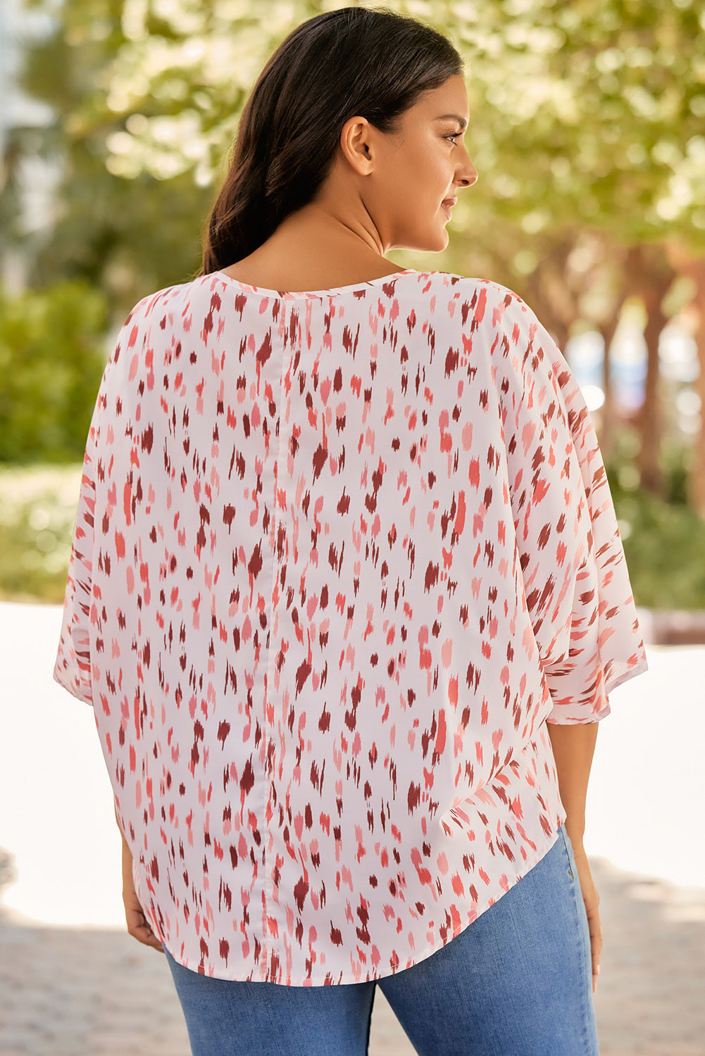 Plus Size Printed V-Neck Blouse - UrbanEthereal