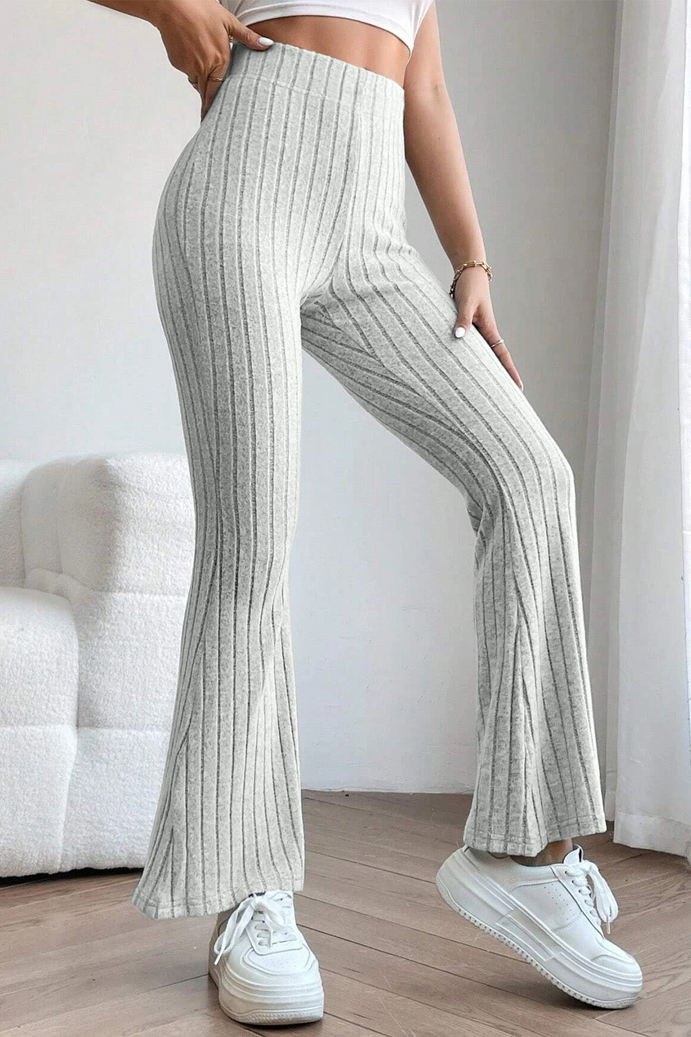 Basic Bae Full Size Ribbed High Waist Flare Pants - UrbanEthereal