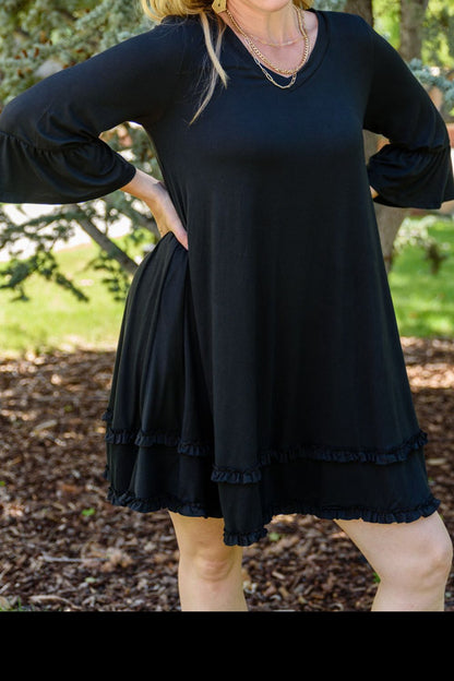 Plus Size Frill Trim Flounce Sleeve Dress - UrbanEthereal