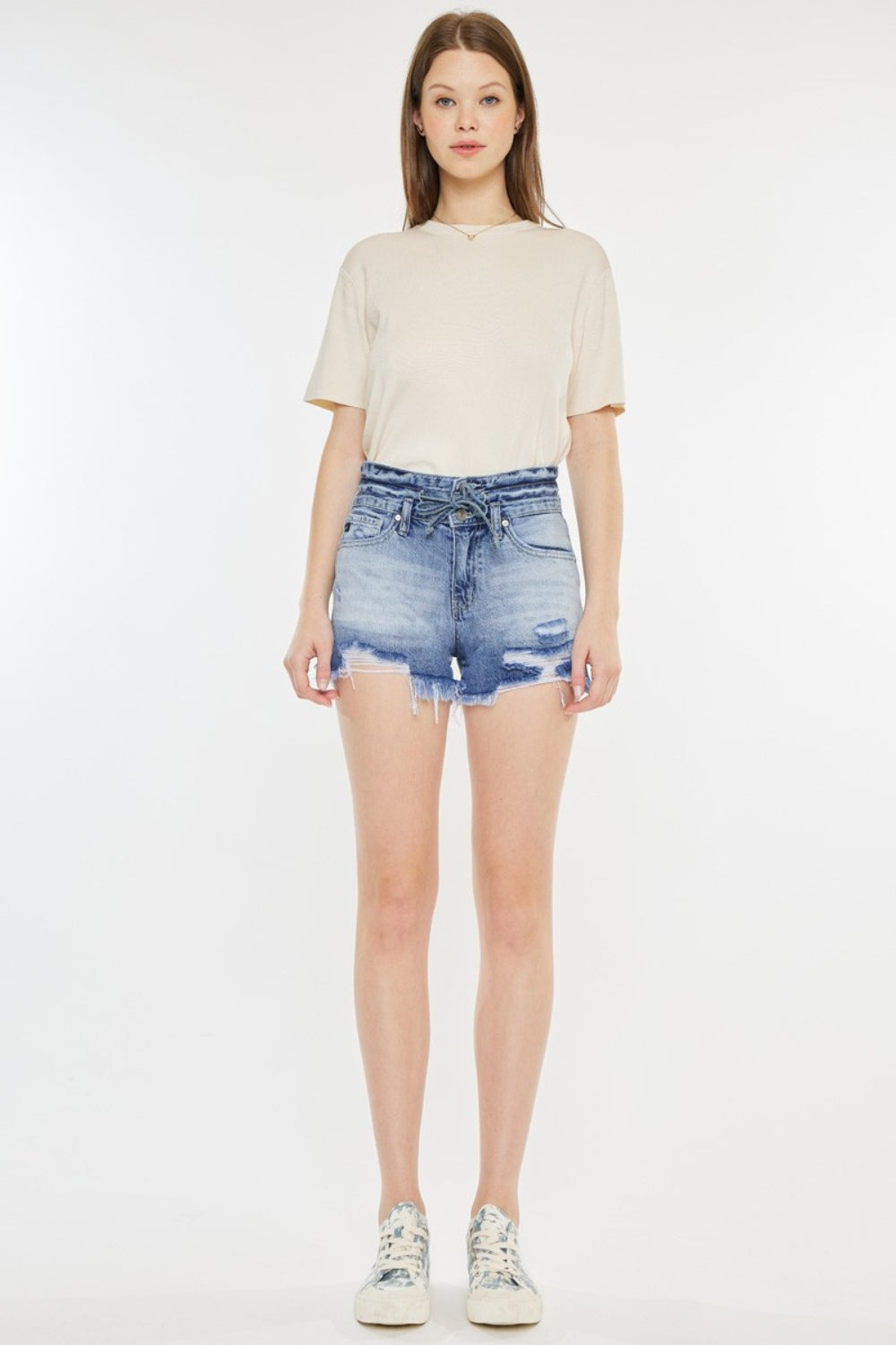 Kancan High Rise Frayed Hem Denim Shorts - UrbanEthereal