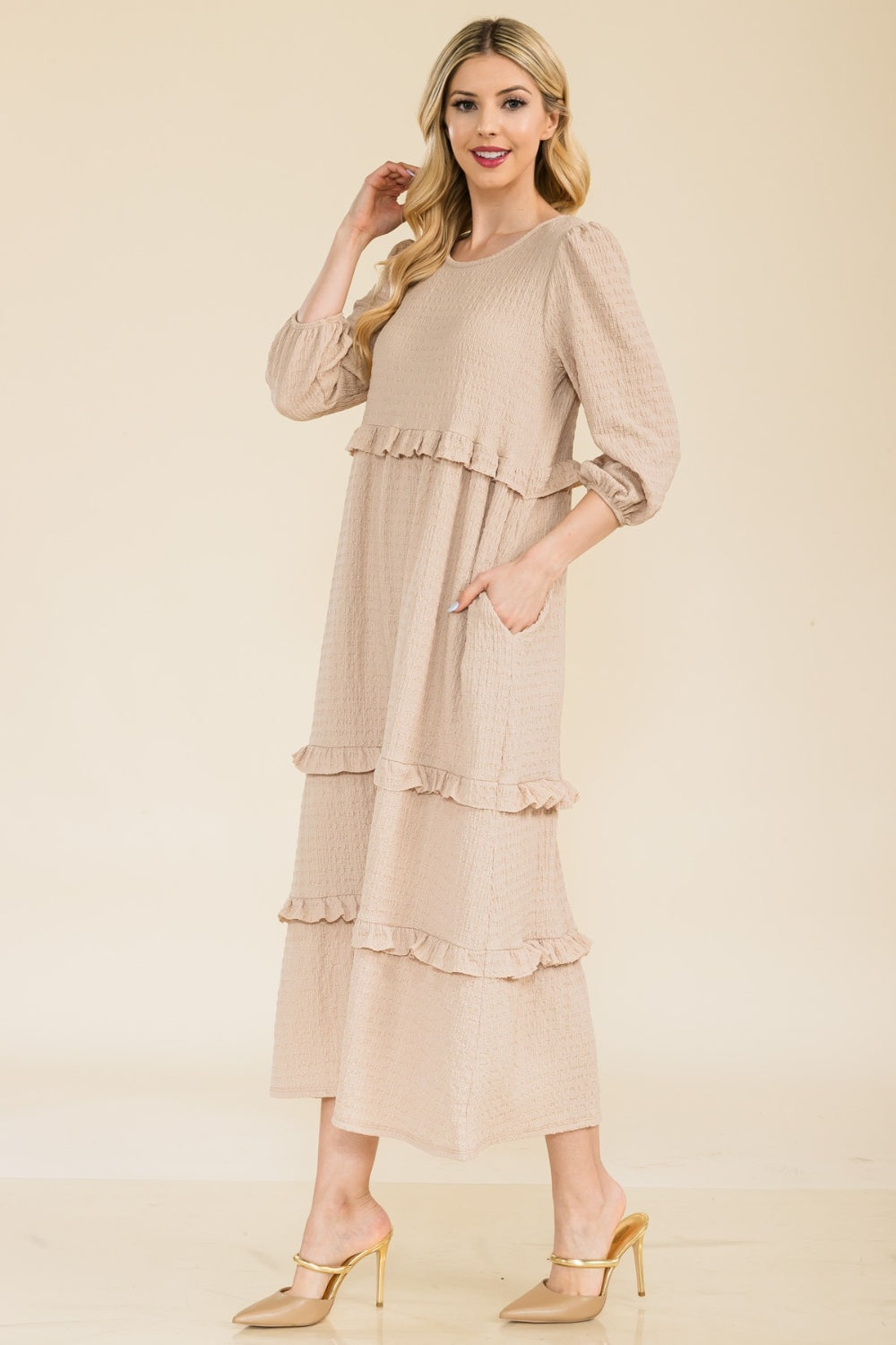 Celeste Full Size Tiered-Ruffle Midi Dress - UrbanEthereal