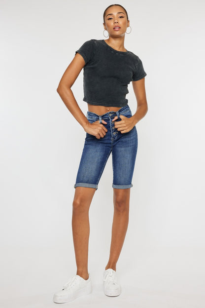 Kancan Full Size Cat's Whiskers Button Fly Denim Shorts - UrbanEthereal