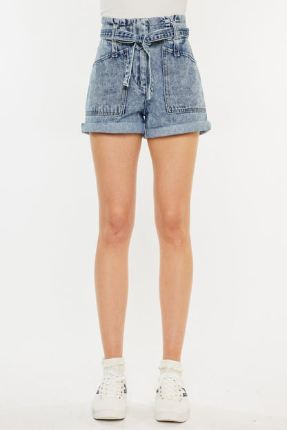 Kancan Ultra High Rise Paperbag Denim Shorts - UrbanEthereal