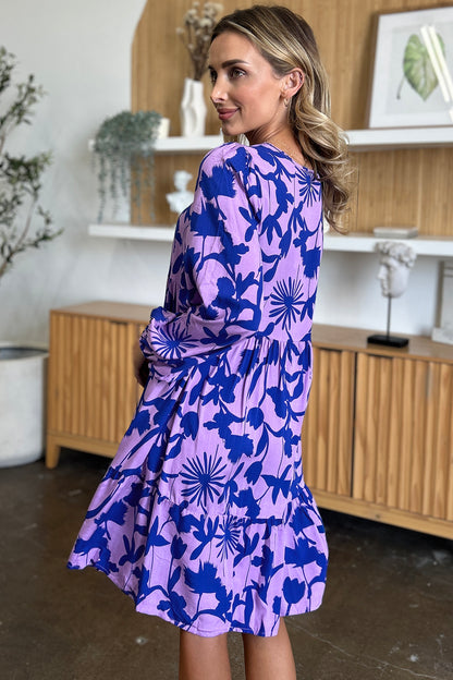 Double Take Full Size Printed Ruffle Hem Dress with Pocket - UrbanEthereal