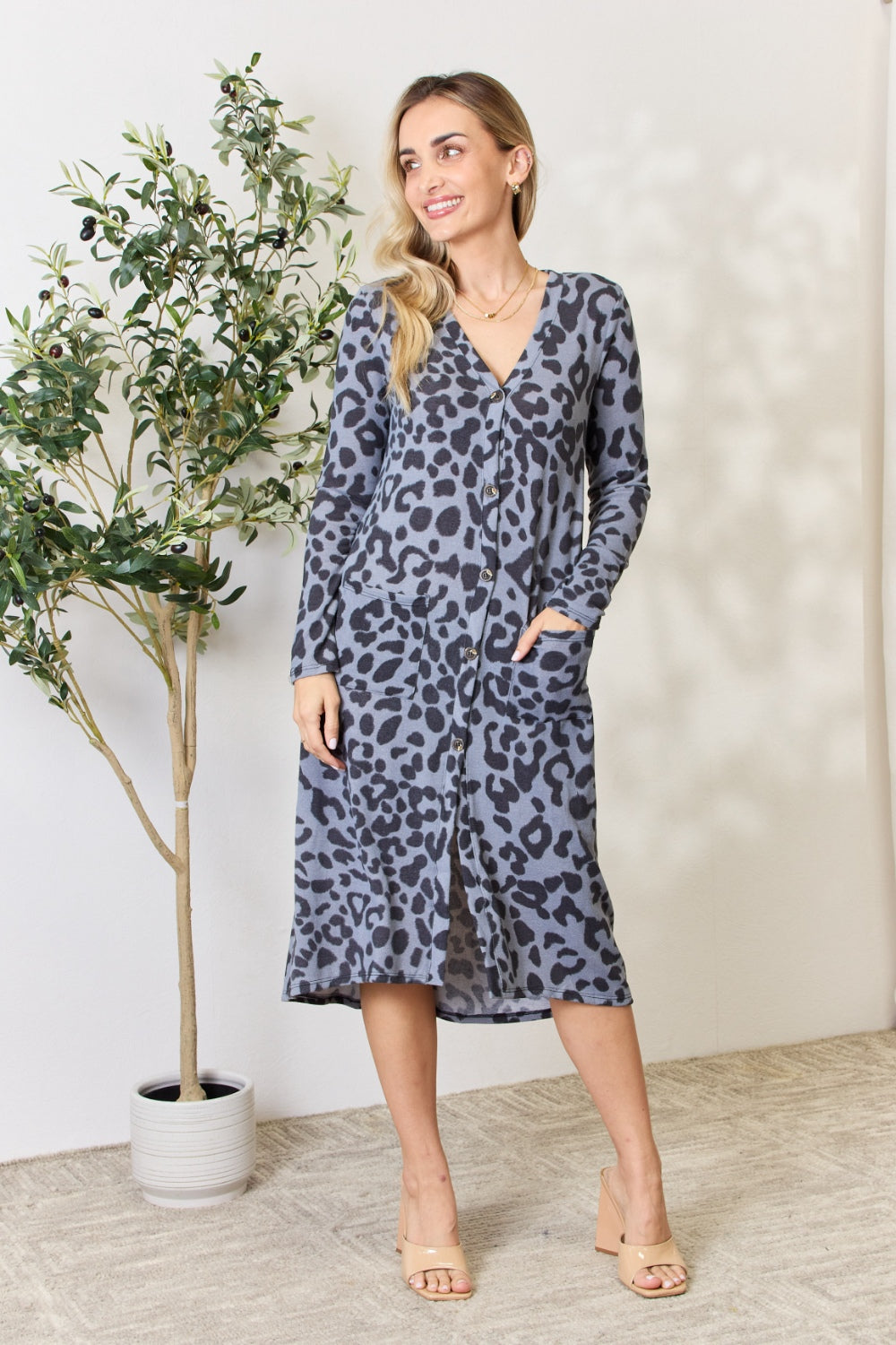 Celeste Full Size Button Up Animal Print Cardigan - UrbanEthereal