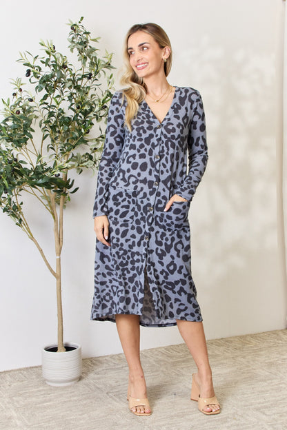 Celeste Full Size Button Up Animal Print Cardigan - UrbanEthereal