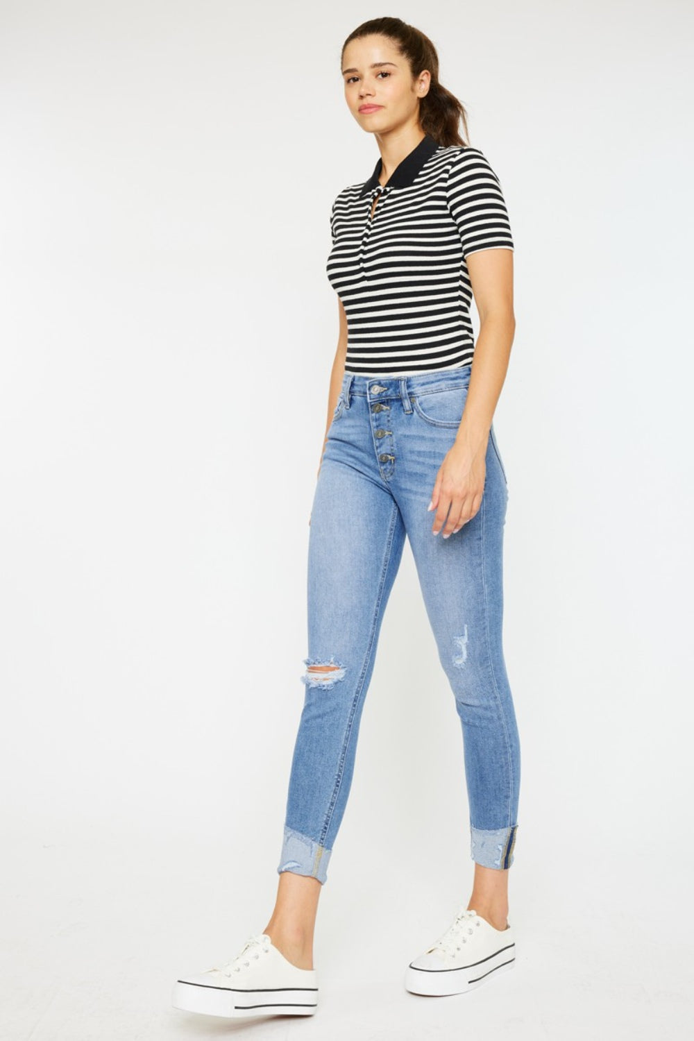 Kancan Distressed Cat's Whiskers Button Fly Jeans - UrbanEthereal
