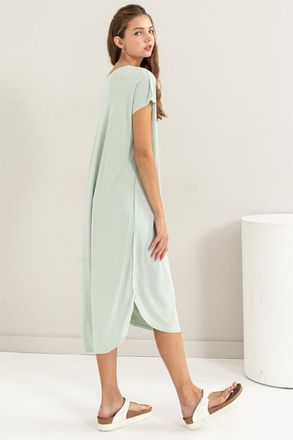 HYFVE Short Sleeve High-Low Slit Midi Dress - UrbanEthereal