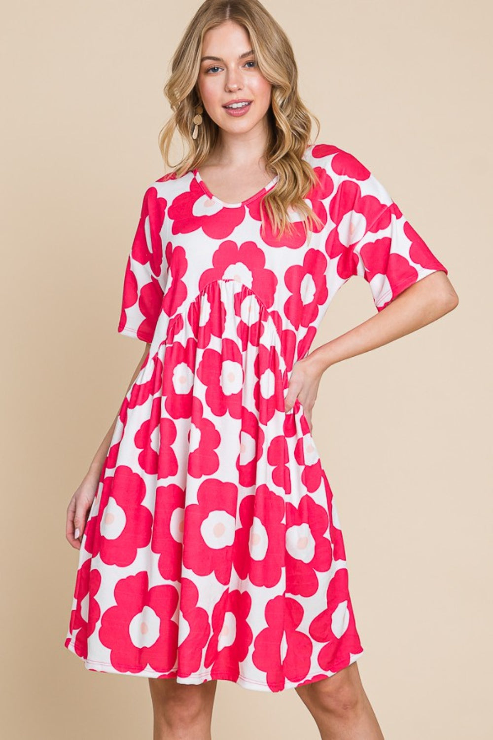 BOMBOM Flower Print Ruched Dress - UrbanEthereal