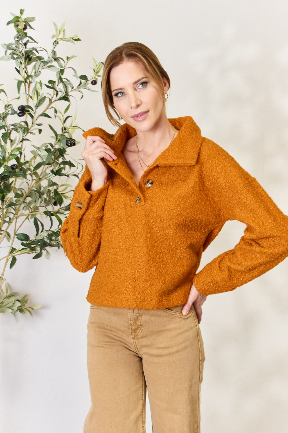 Culture Code Full Size Half Button Turtleneck Sweatshirt - UrbanEthereal