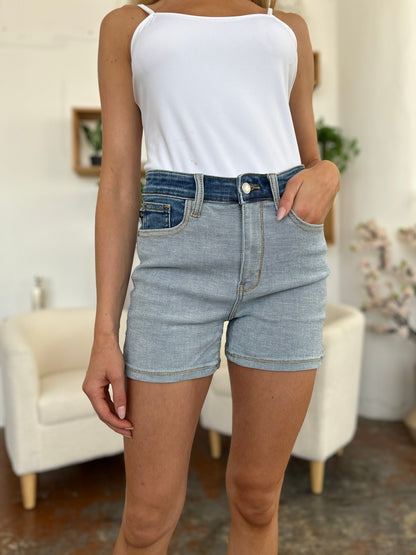 Judy Blue Full Size Color Block Denim Shorts - UrbanEthereal