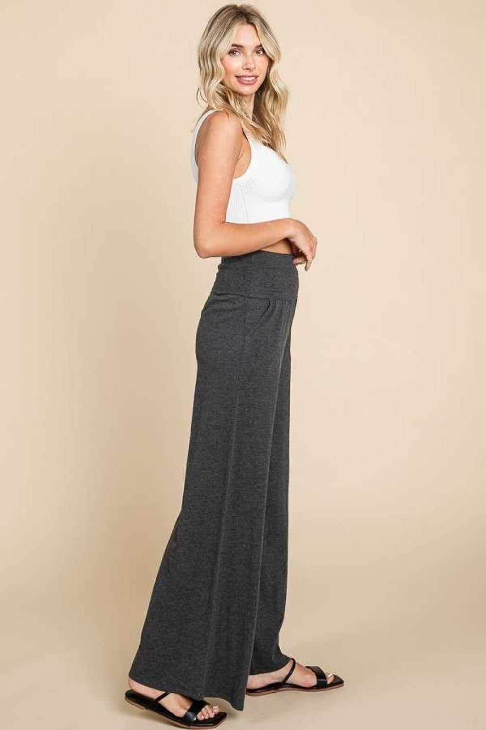 Culture Code Wide Waistband High Waist Wide Leg Pants - UrbanEthereal