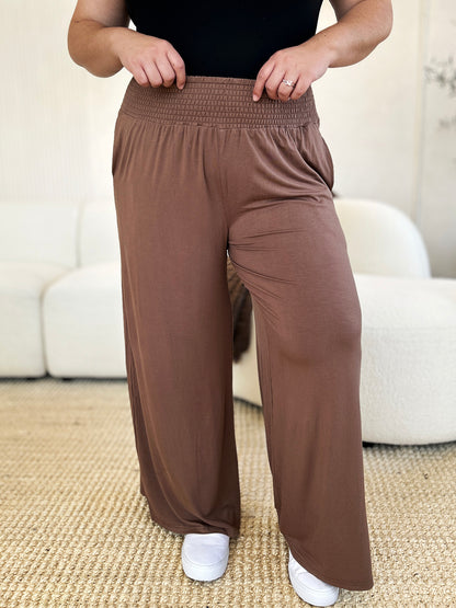 Double Take Full Size Smocked Wide Waistband Wide Leg Pants - UrbanEthereal