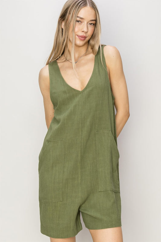 HYFVE V-Neck Sleeveless Romper with Pockets - UrbanEthereal