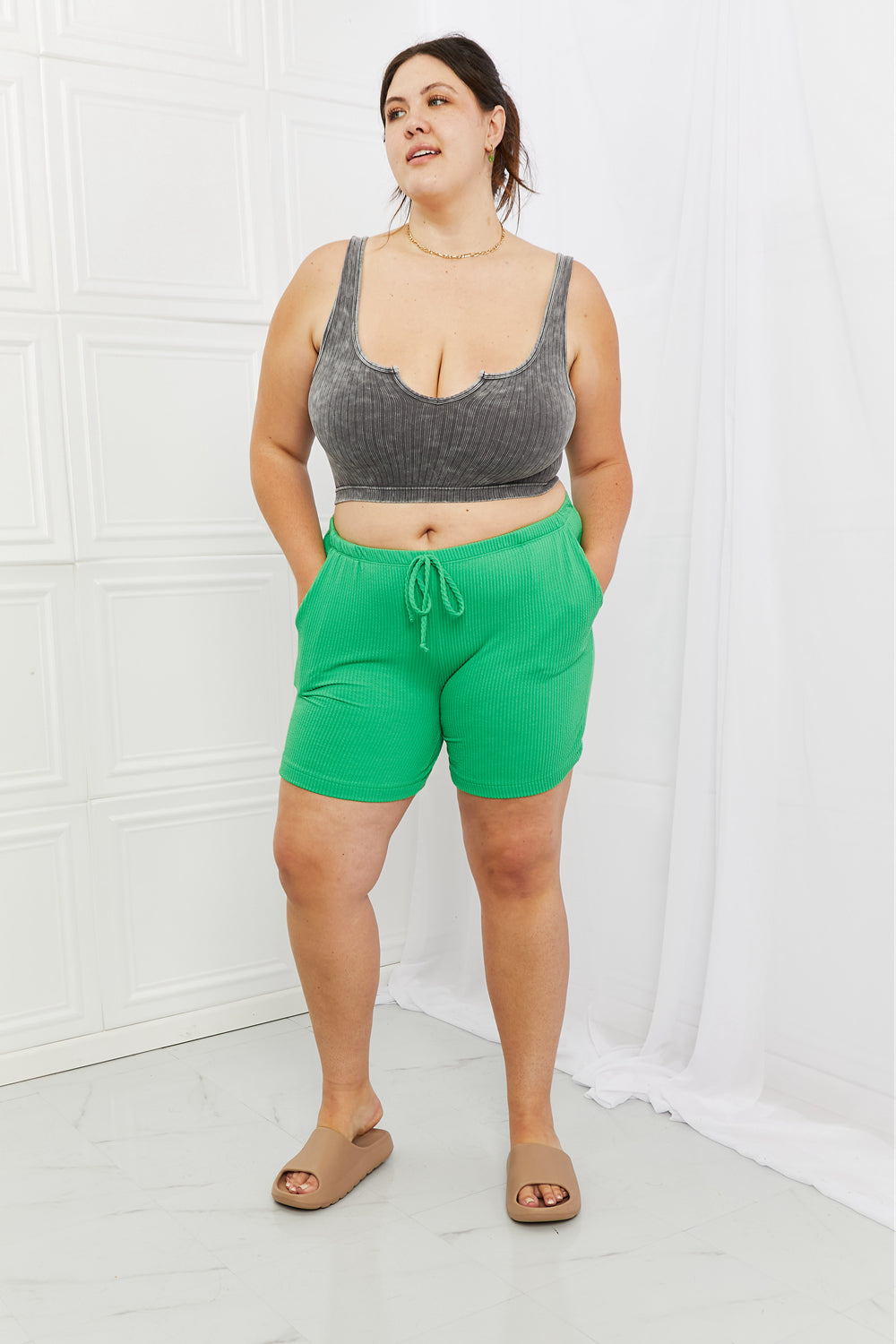 Blumin Apparel Too Good Full Size Ribbed Shorts in Green - UrbanEthereal