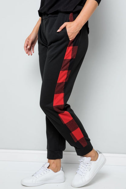 Celeste Design Full Size Plaid Side Print Sweatpants - UrbanEthereal