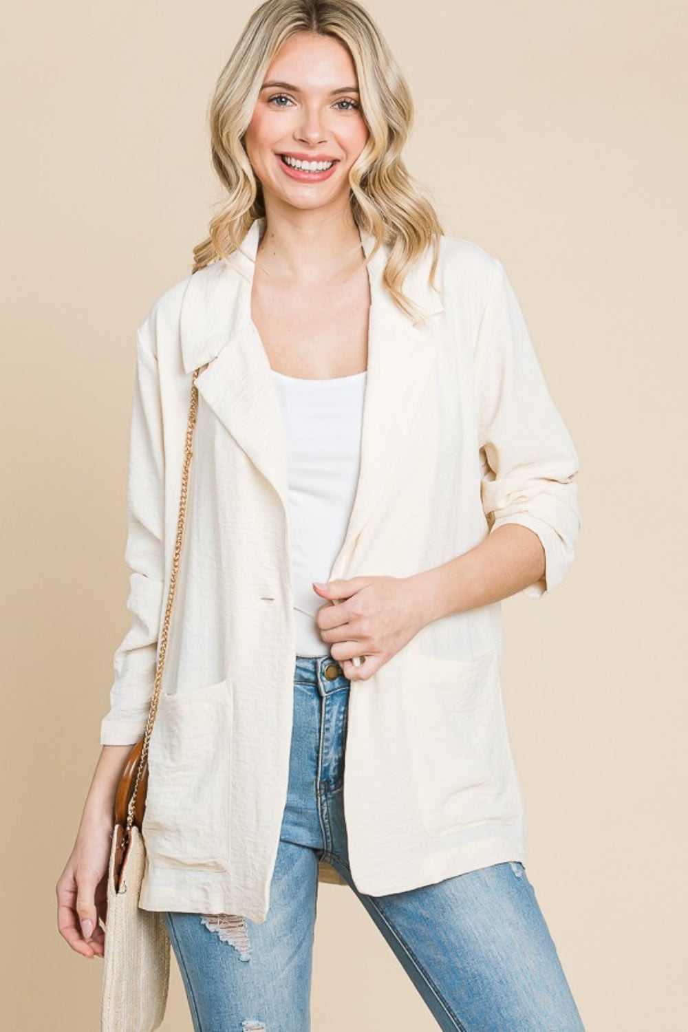Culture Code One Button Long Sleeve Blazer with Pockets - UrbanEthereal