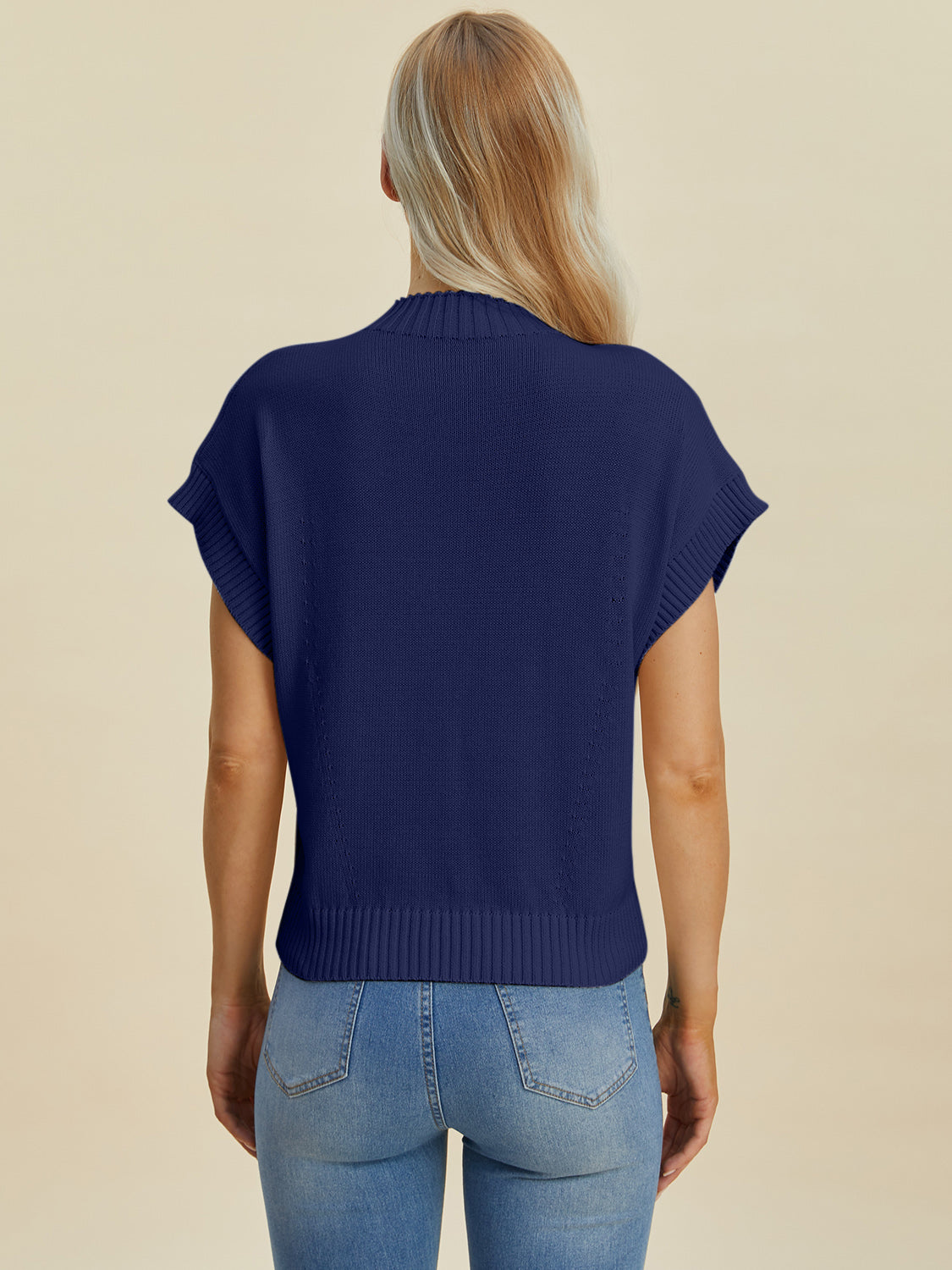 Double Take Full Size Mock Neck Short Sleeve Sweater - UrbanEthereal