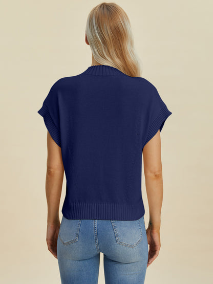 Double Take Full Size Mock Neck Short Sleeve Sweater - UrbanEthereal