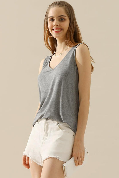 Ninexis Full Size V-Neck Curved Hem Tank - UrbanEthereal