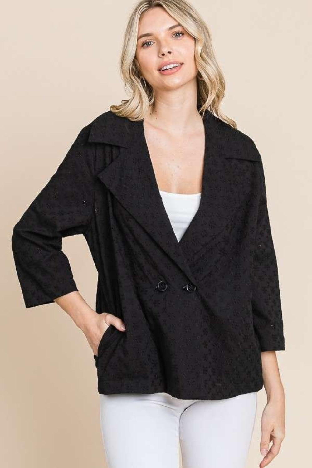 Culture Code Double Breasted Eyelet Jacket with Pockets - UrbanEthereal
