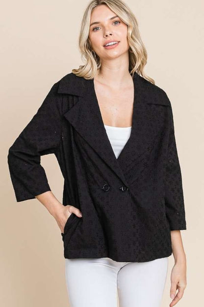 Culture Code Double Breasted Eyelet Jacket with Pockets - UrbanEthereal