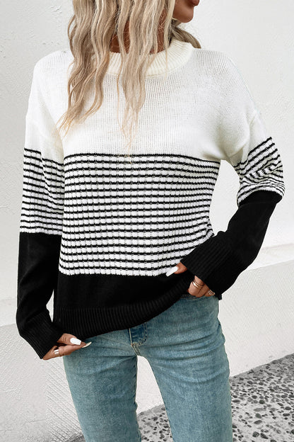 Perfee Striped Drop Shoulder Sweater