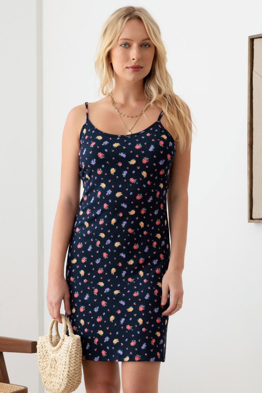 Gilli Floral Ribbed Tie-Back Cami Mini Dress - UrbanEthereal