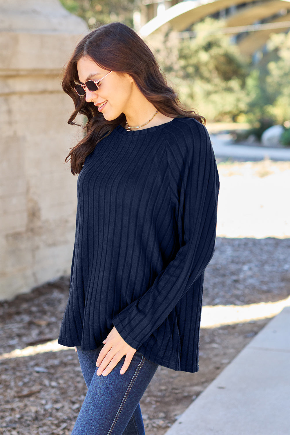 Basic Bae Full Size Ribbed Round Neck Long Sleeve Knit Top - UrbanEthereal