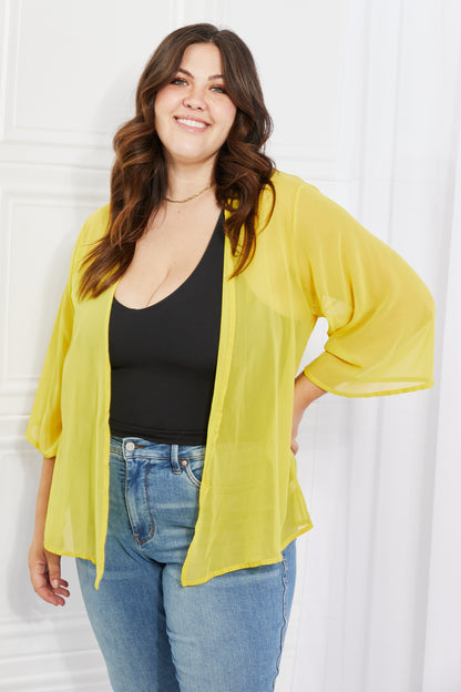 Melody Just Breathe Full Size Chiffon Kimono in Yellow - UrbanEthereal