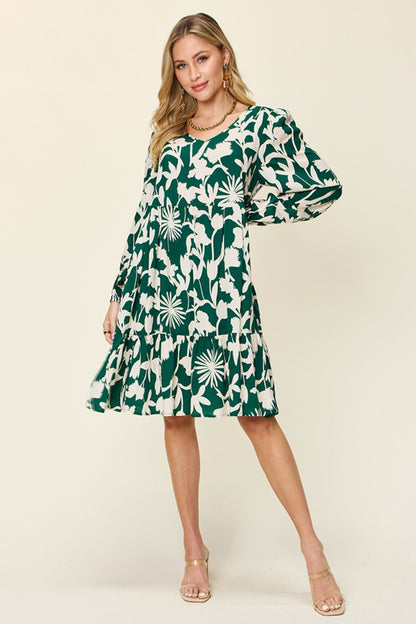 Double Take Full Size Printed Ruffle Hem Dress with Pocket - UrbanEthereal