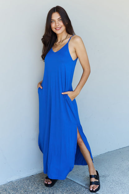 Ninexis Good Energy Full Size Cami Side Slit Maxi Dress in Royal Blue - UrbanEthereal
