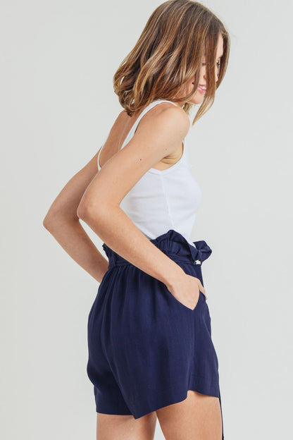 Cotton Bleu by Nu Label Buckle Belt Cotton Linen Shorts - UrbanEthereal