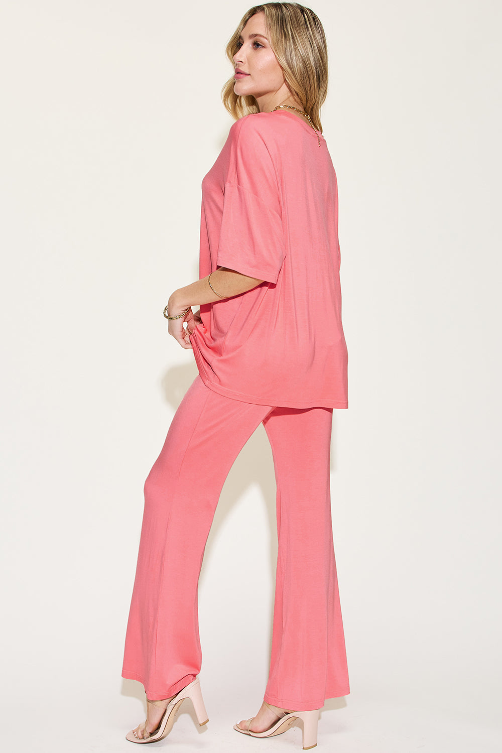 Basic Bae Full Size Bamboo Drop Shoulder T-Shirt and Flare Pants Set - UrbanEthereal