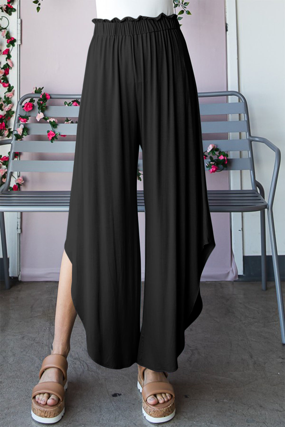 Heimish Full Size Frill Slit High Waist Wide Leg Pants - UrbanEthereal