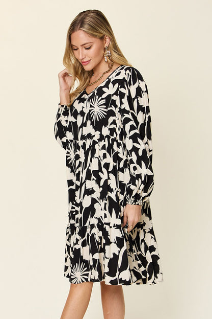 Double Take Full Size Printed Ruffle Hem Dress with Pocket - UrbanEthereal