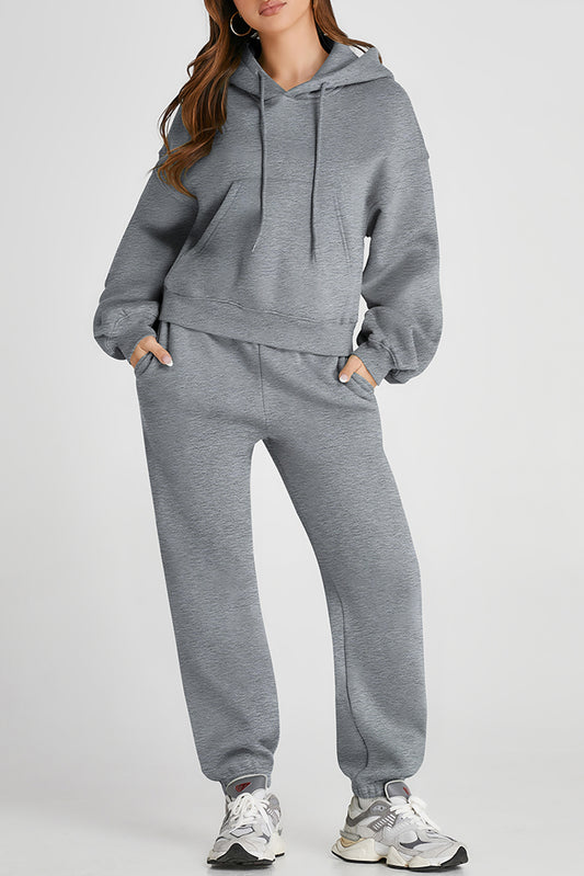 Dropped Shoulder Hooded Top and Pants Active Set - UrbanEthereal