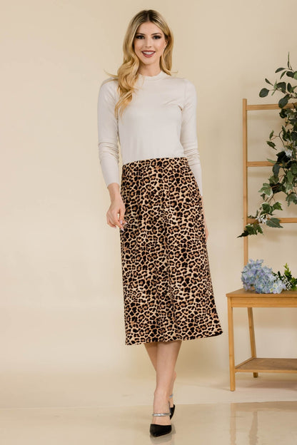 Celeste Full Size Leopard A-Line Midi Skirt - UrbanEthereal