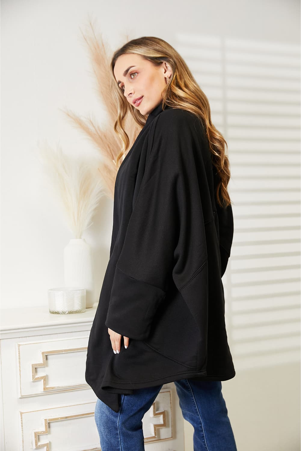 HEYSON Full Size Open Front Cardigan with Scarf Design - UrbanEthereal