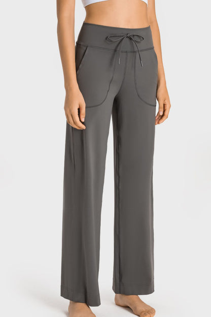 Drawstring Waist Wide Leg Sports Pants with Pockets - UrbanEthereal