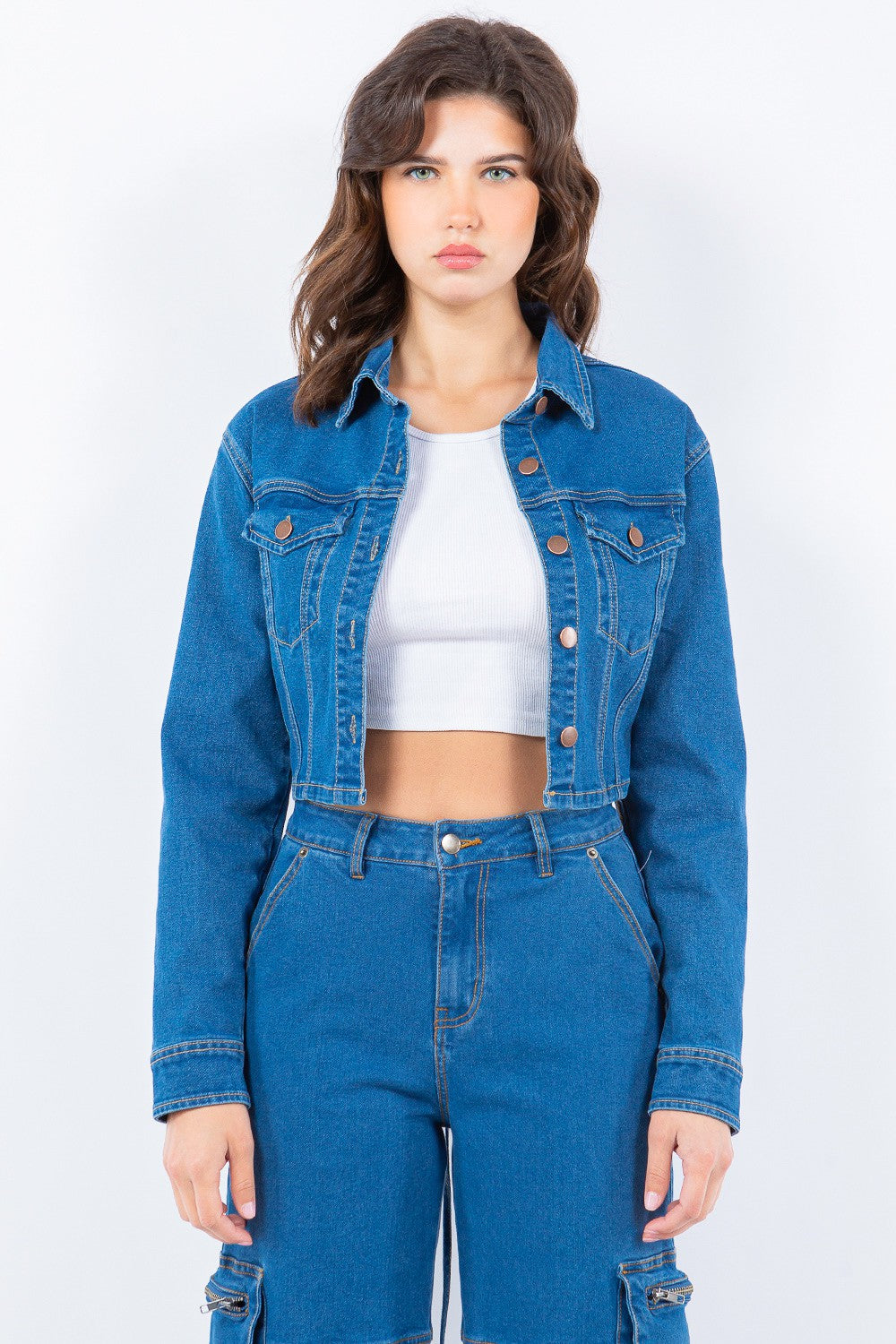 American Bazi Laced Back Cropped Denim Jacket - UrbanEthereal