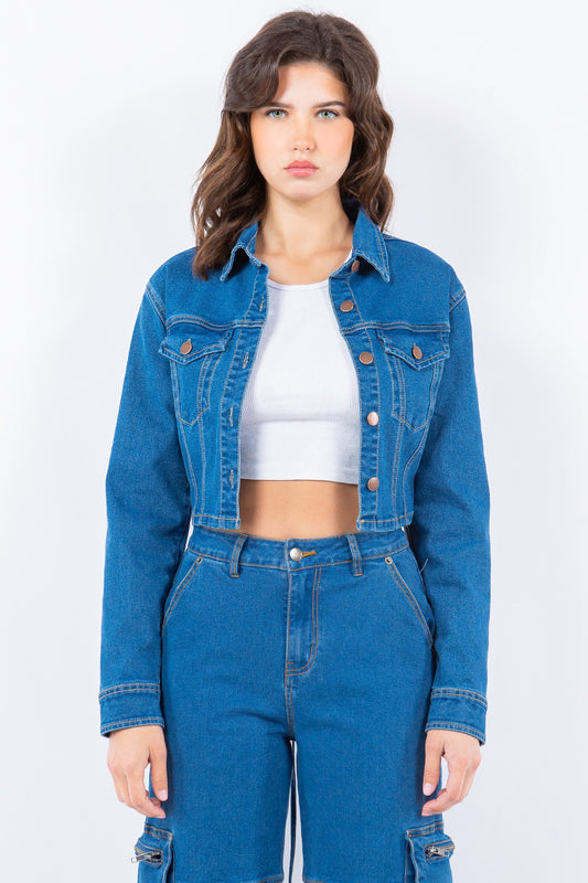 American Bazi Laced Back Cropped Denim Jacket - UrbanEthereal