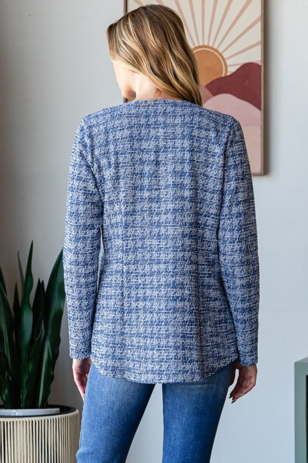 Heimish Full Size Houndstooth Tweed Open Front Blazer - UrbanEthereal